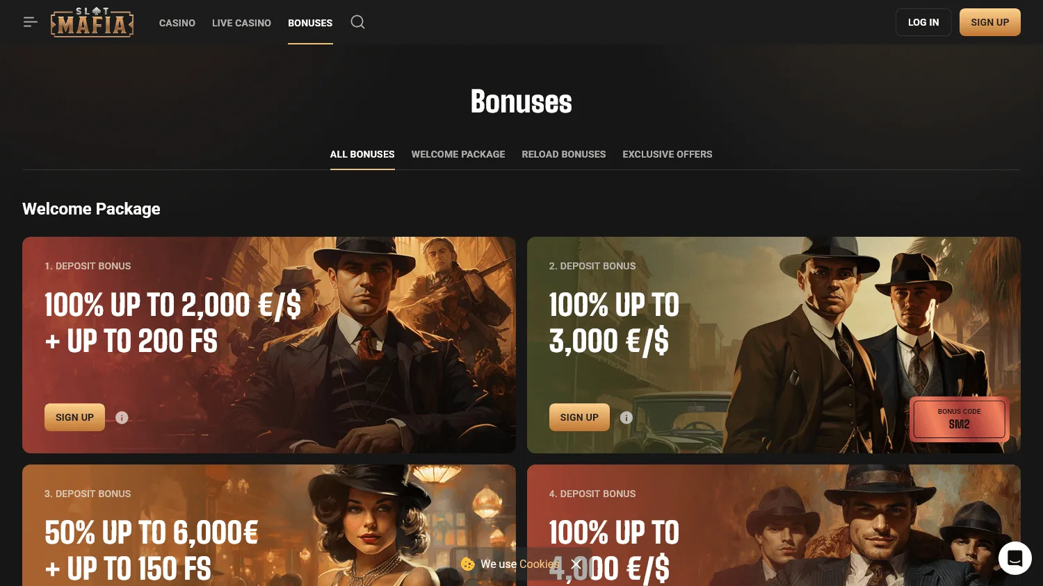 Slot Mafia Casino promotions on desktop