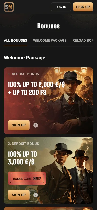 Slot Mafia Casino promotions on a mobile device